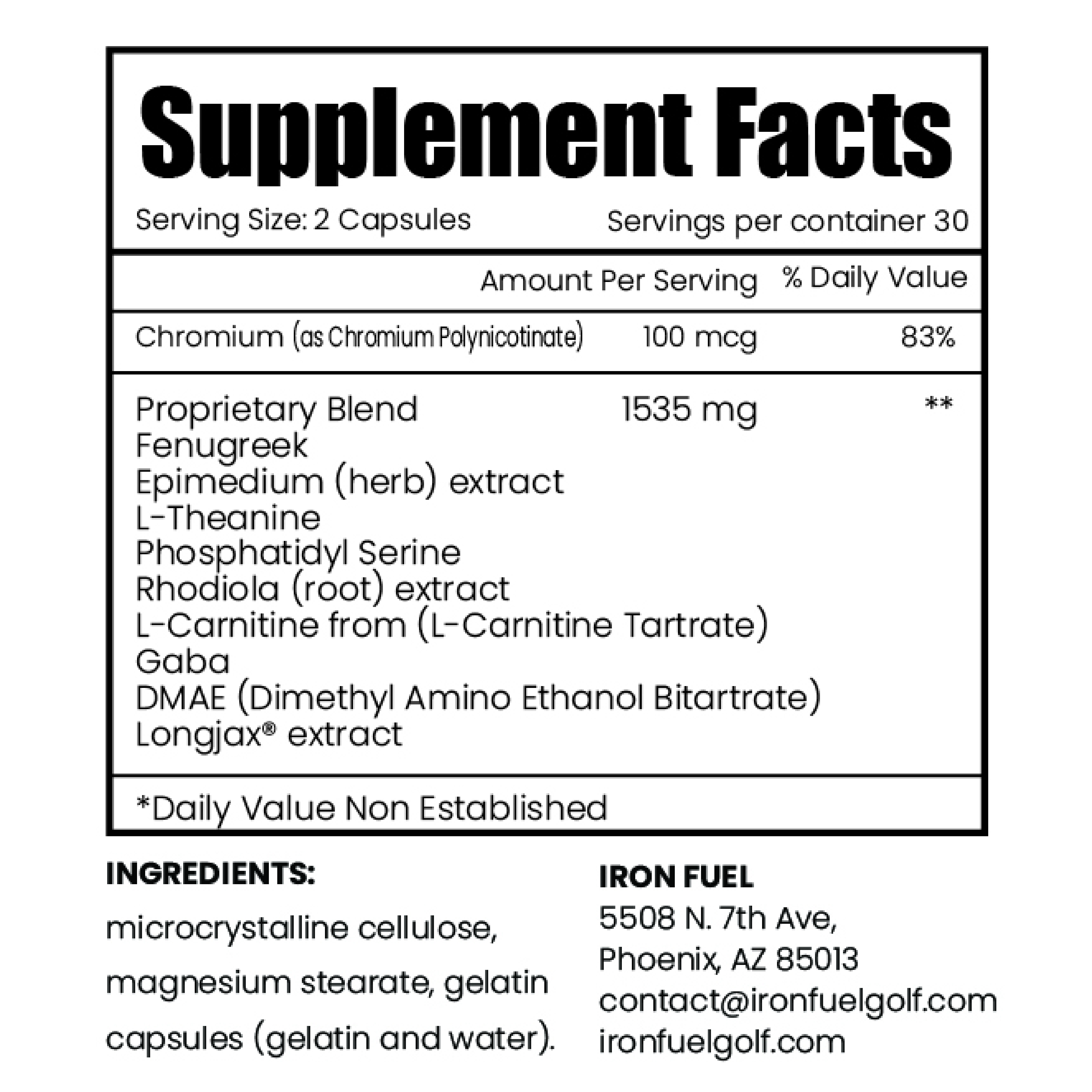 SUNSET ROUND Supplement Facts label